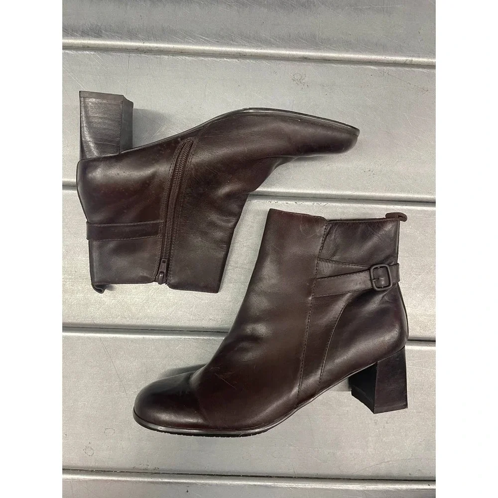 Spring Step Ankle Boots Womens‎ 9.5 Brown Leather Bootie Side Zip